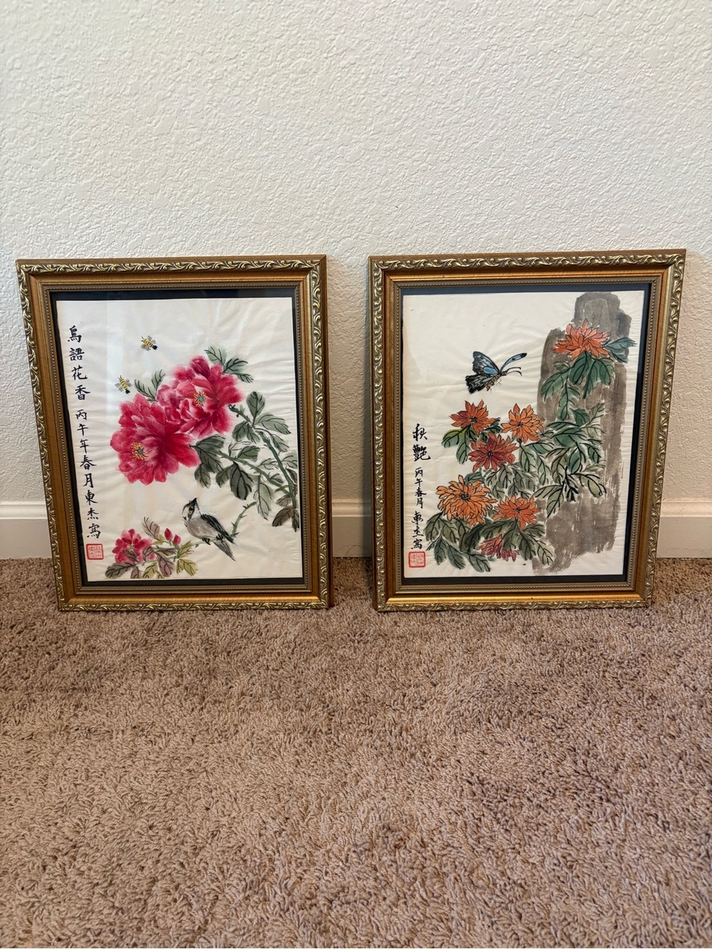 Chinese framed water colors original artwork